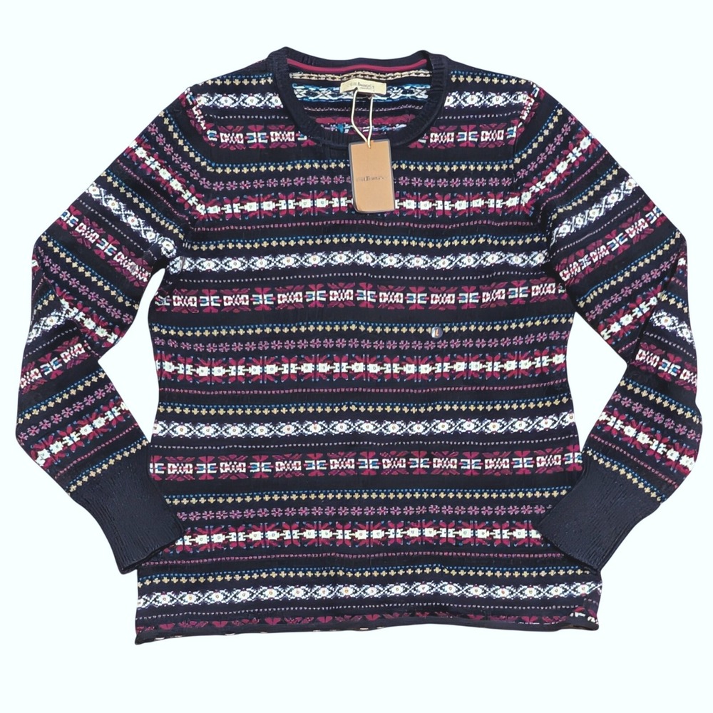 G.H. Bass & Co. Womens L Large Sweater Crewneck Fair Isle Navy Blue NWT NEW